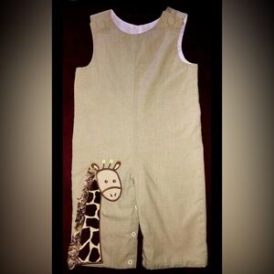 Zuccini 18 months Baby Toddler Boys Longall Romper Giraffe Tan Cotton EUC